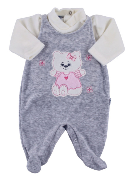 Baby footie chenille two pieces with overalls. Baby footie Sweet Cat. Colour grey, size 6-9 months 2