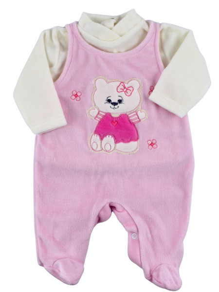 Baby footie chenille two pieces with overalls. Baby footie Sweet Cat. Colour pink, size 0-3 months 2