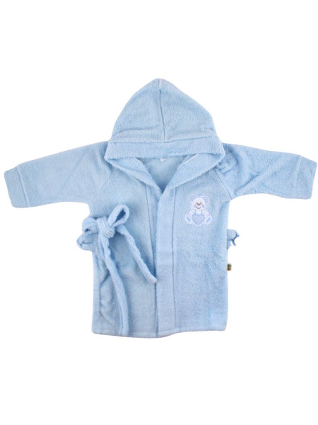Newborn baby bathrobe in terry cotton. Small heart bathrobe. Colour light blue, size 18-24 months Light blue Size 18-24 months