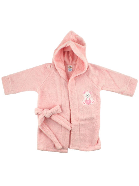 Newborn baby bathrobe in terry cotton. Small heart bathrobe. Colour pink, size 18-24 months Pink Size 18-24 months