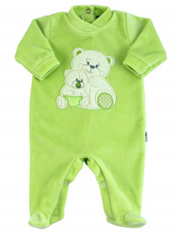 Baby footie in chenille, Baby footie bear family. Colour pistacchio green, size 3-6 months