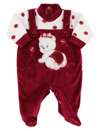 Baby footie baby chenille overalls. Baby footie teddy bear. Colour black cherry, size 0-1 month