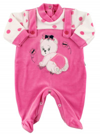 Baby footie baby chenille overalls. Baby footie teddy bear. Colour fuchsia, size 0-1 month