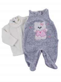Baby footie chenille two pieces with overalls. Baby footie Sweet Cat. Colour grey, size 0-3 months