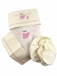 4pcs sheet cover set, cotton and chenille. Coordinated sweet friends. Colour creamy white, one size