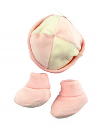 newborn baby hat, newborn chenille lined shoes. Colour pink, one size