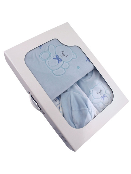 Newborn baby outfit in chenille and cotton, made in Italy. Colour light blue, one size 2