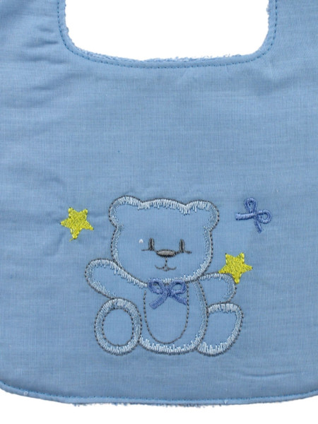 cotton baby bib. Bear and Stars. Colour light blue, one size 2