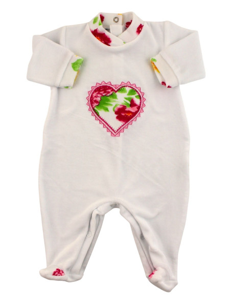 Newborn baby outfit in chenille and cotton, made in Italy. Colour white, one size 3