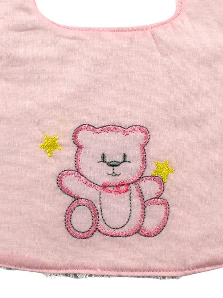 cotton baby bib. Bear and Stars. Colour pink, one size 2