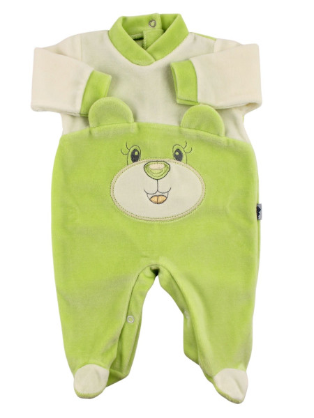 chenille baby footie with ears. Colour pistacchio green, size 0-3 months Pistacchio green Size 0-3 months