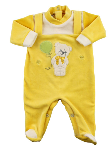 baby footie bear bow and balloon in chenille. Colour yellow, size 9-12 months Yellow Size 9-12 months