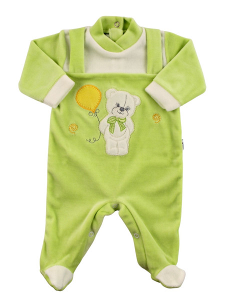 baby footie bear bow and balloon in chenille. Colour pistacchio green, size 6-9 months Pistacchio green Size 6-9 months