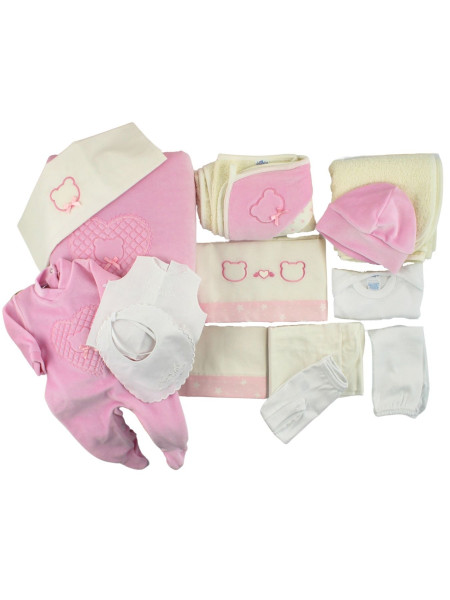 Newborn baby outfit in chenille and cotton, made in Italy. Colour pink, one size Pink One size