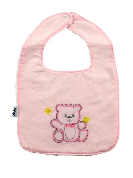 cotton baby bib. Bear and Stars. Colour pink, one size