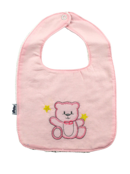 cotton baby bib. Bear and Stars. Colour pink, one size Pink One size