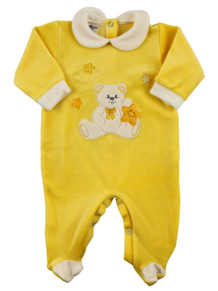 unisex chenille baby footie, baby star. Colour yellow, size 0-3 months Yellow Size 0-3 months