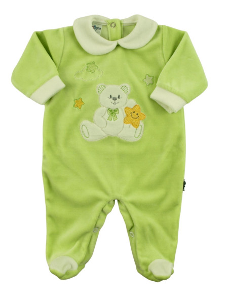 unisex chenille baby footie, baby star. Colour pistacchio green, size 0-3 months Pistacchio green Size 0-3 months