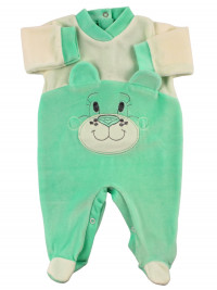 chenille baby footie with ears. Colour green, size 0-3 months