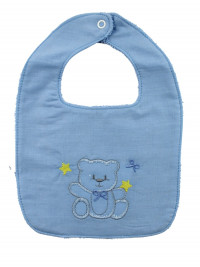 cotton baby bib. Bear and Stars. Colour light blue, one size