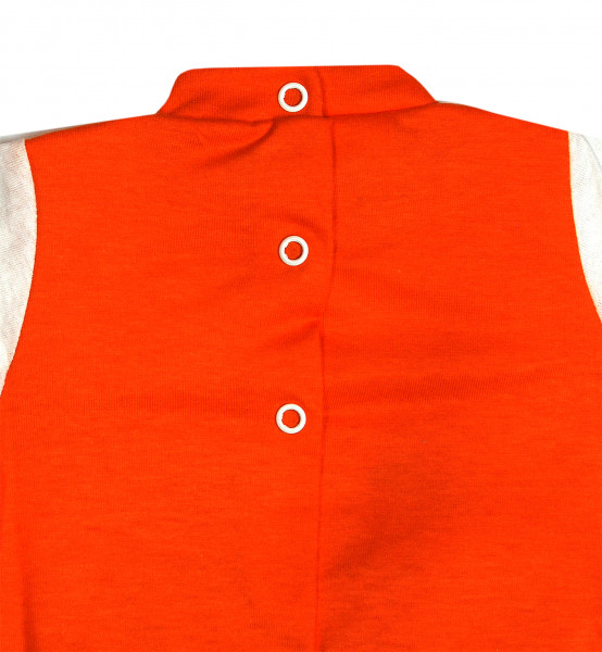 cotton baby footie all at bedtime. Colour orange, size first days 3