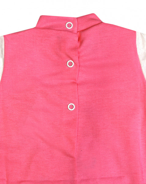 cotton baby footie all at bedtime. Colour coral pink, size first days 3