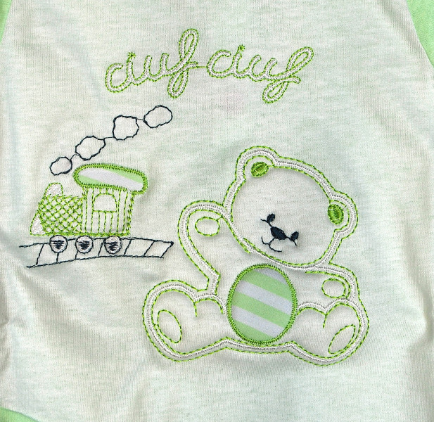 cotton baby footie. baby footie choo-choo. Colour pistacchio green, size 0-1 month 2