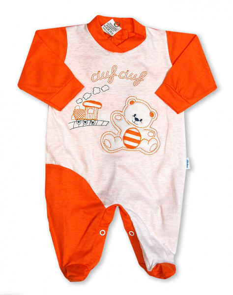 cotton baby footie. baby footie choo-choo. Colour orange, size 0-1 month Orange Size 0-1 month