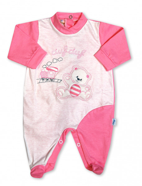 cotton baby footie. baby footie choo-choo. Colour coral pink, size 3-6 months Coral pink Size 3-6 months