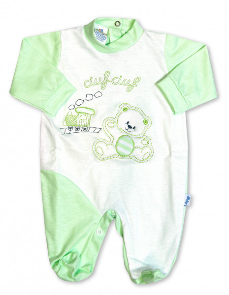 cotton baby footie. baby footie choo-choo. Colour pistacchio green, size 1-3 months Pistacchio green Size 1-3 months