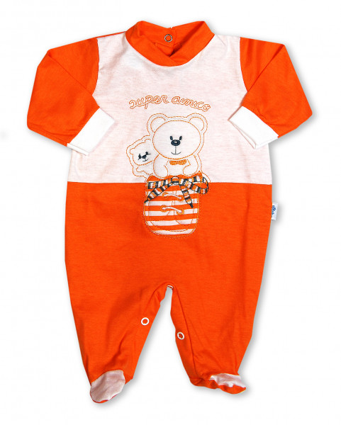 super friendly cotton baby footie in the shoe. Colour orange, size 0-1 month Orange Size 0-1 month