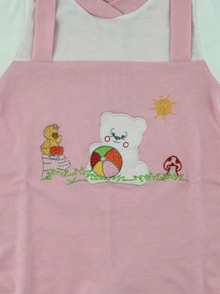 Baby footie baby bear plays in cotton garden. Colour pink, size 6-9 months 2