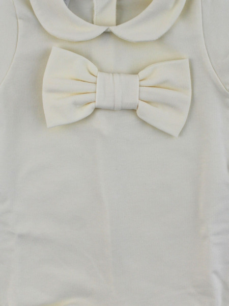 romper newborn bi-elastic cotton solid color with bow. Colour creamy white, size 0-3 months 2