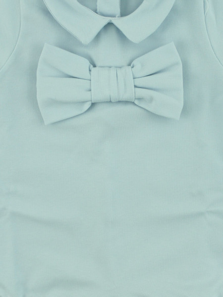 romper newborn bi-elastic cotton solid color with bow. Colour light blue, size 0-3 months 2