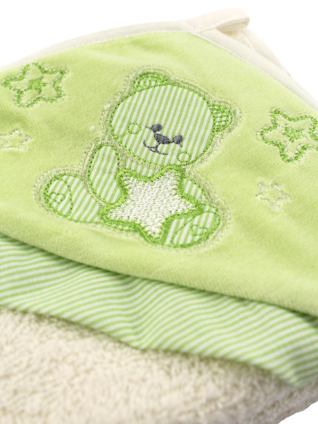 newborn baby bathrobe triangle bear among the stars. Colour pistacchio green, one size 2