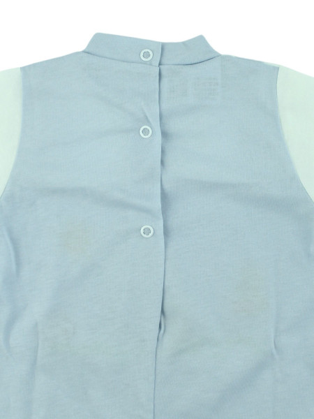Baby footie baby bear plays in cotton garden. Colour light blue, size 6-9 months 3
