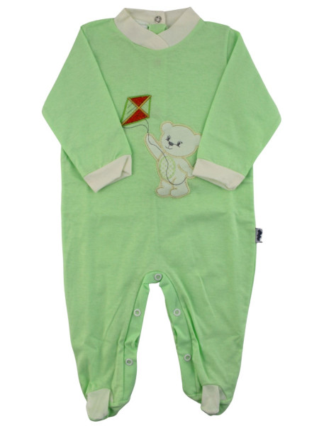 Baby footie Baby bear with cotton kite. Colour pistacchio green, size 6-9 months