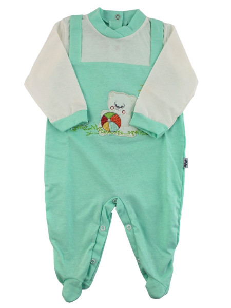 Baby footie baby bear plays in cotton garden. Colour green, size 6-9 months Green Size 6-9 months