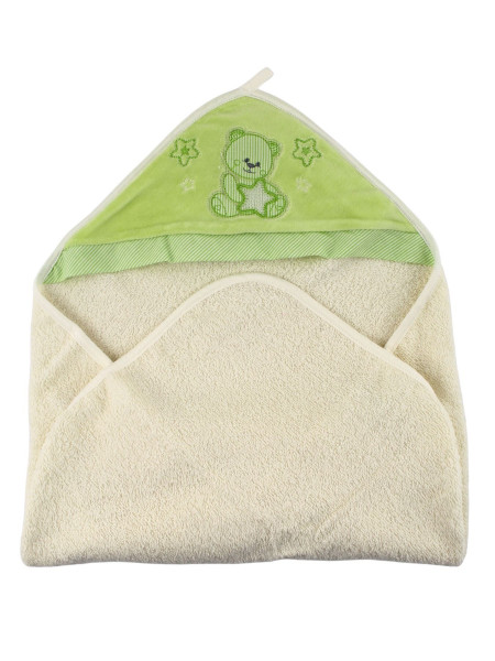 newborn baby bathrobe triangle bear among the stars. Colour pistacchio green, one size
