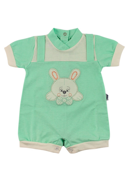 romper cotton bunny with bow. Colour green, size 0-3 months Green Size 0-3 months