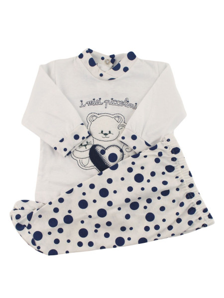 happy child polka dot cotton baby outfit. Colour blue, size 1-3 months Blue Size 1-3 months