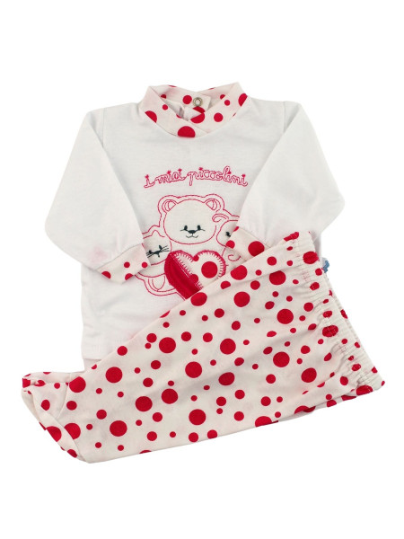 happy child polka dot cotton baby outfit. Colour coral pink, size 3-6 months Coral pink Size 3-6 months
