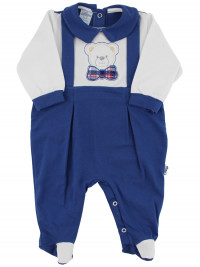 Bielastic Baby Bear footie with cotton bow tie. Colour blue, size 6-9 months