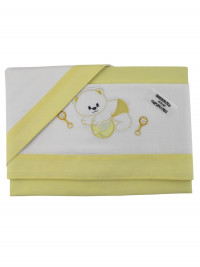 coordinated sheets for baby cot ball and rattles. Colour yellow, one size