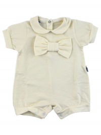 romper newborn bi-elastic cotton solid color with bow. Colour creamy white, size 0-3 months