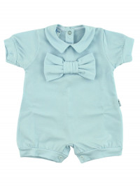 romper newborn bi-elastic cotton solid color with bow. Colour light blue, size 0-3 months