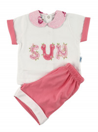 baby outfit sun 100% cotton. Colour coral pink, size 1-3 months