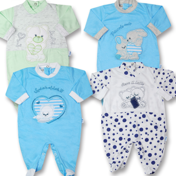 pack wow four cotton baby footies for newborn baby. Colour light blue, size first days Light blue Size first days