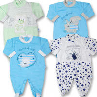 pack wow four cotton baby footies for newborns. Colour light blue, size 1-3 months