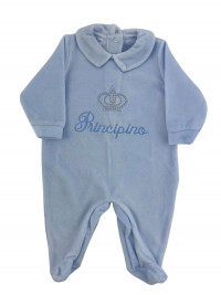 chenille baby footie prince and princess. Colour light blue, size 0-3 months